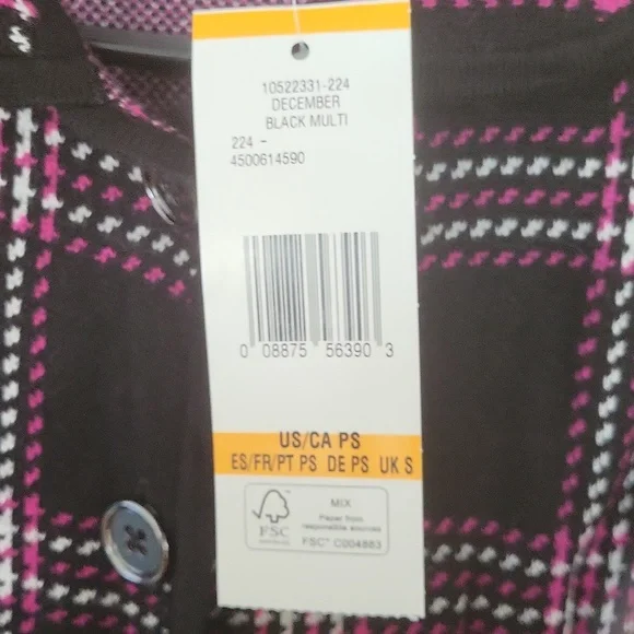 Jones New York Women's Black, White, Pink Herringbone/Plaid Sweater Size PS NWT. - Picture 5 of 5